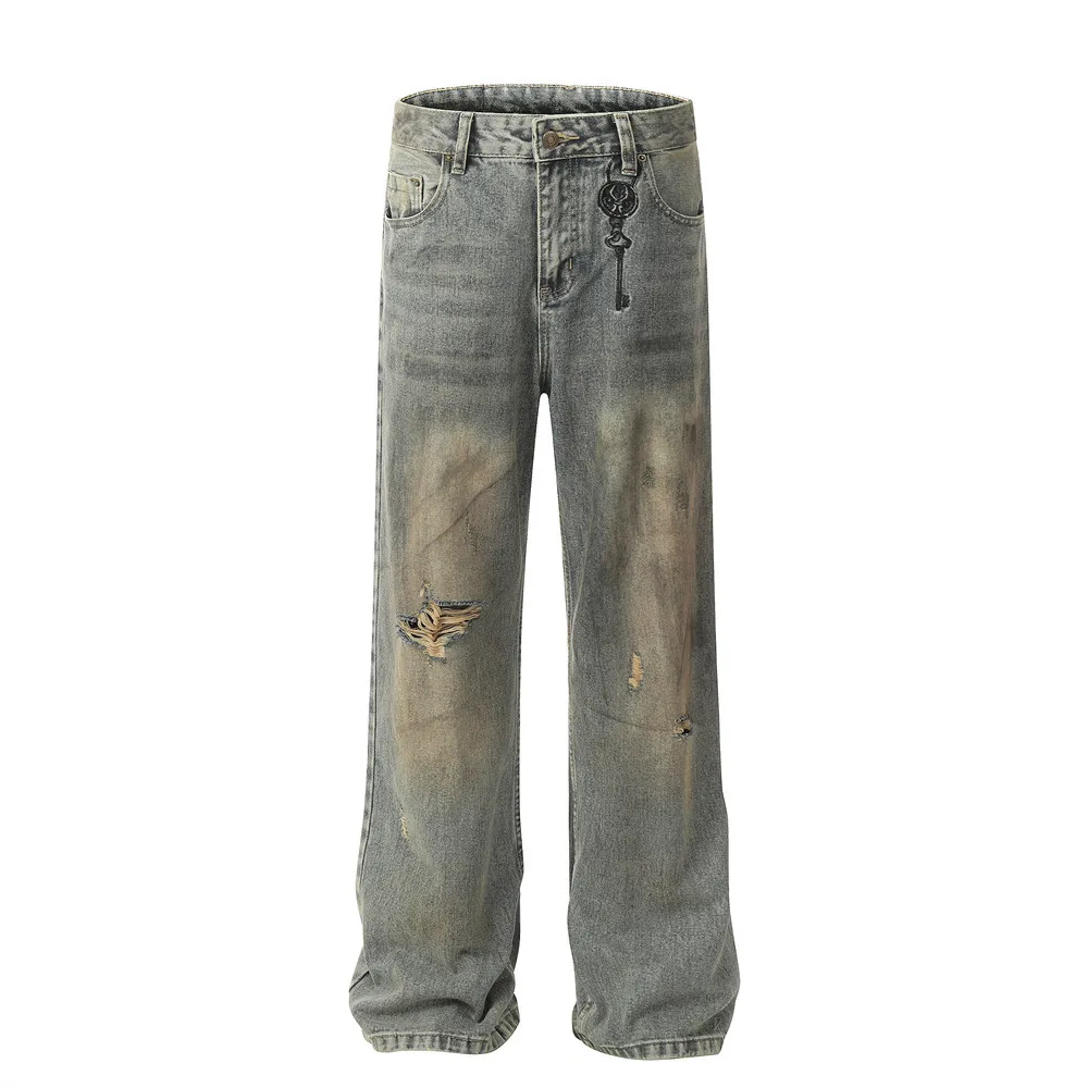 Fashion Hip Hop Customized High Quality Vintage Mud Dyed Wash Casual Denim Quality Jeans