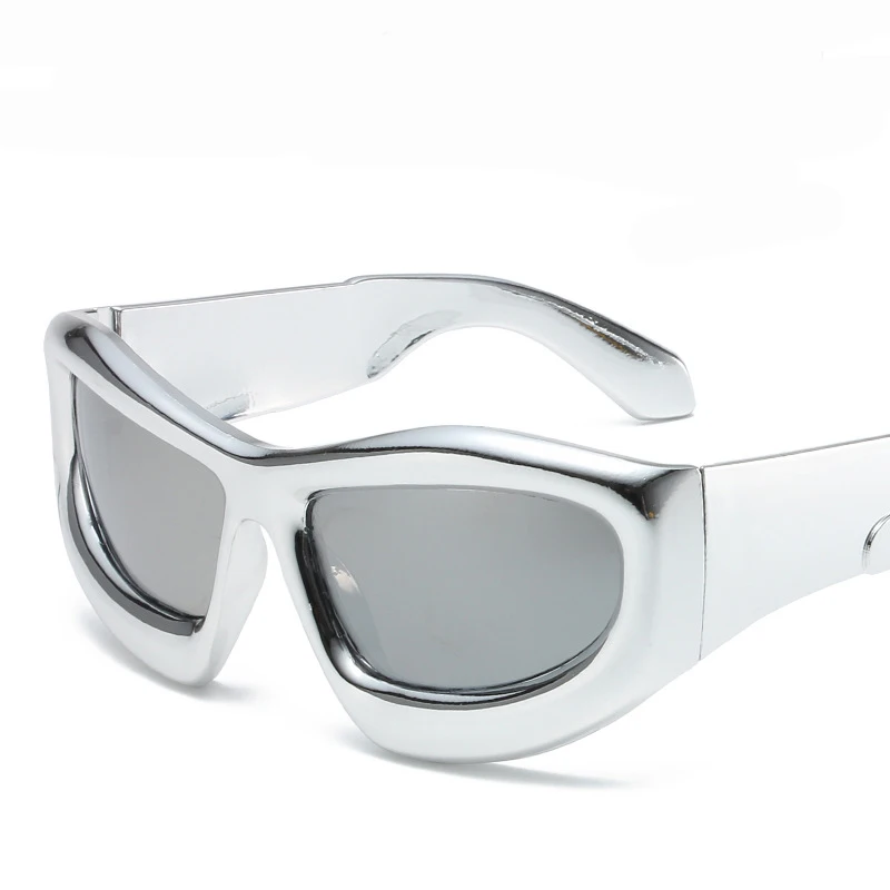 2024 Trendy Men Big Frame Silver Goggles Sun Glasses UV400 Y2K Cat Eye Women Sunglasses men custom luxury designer sunglasses