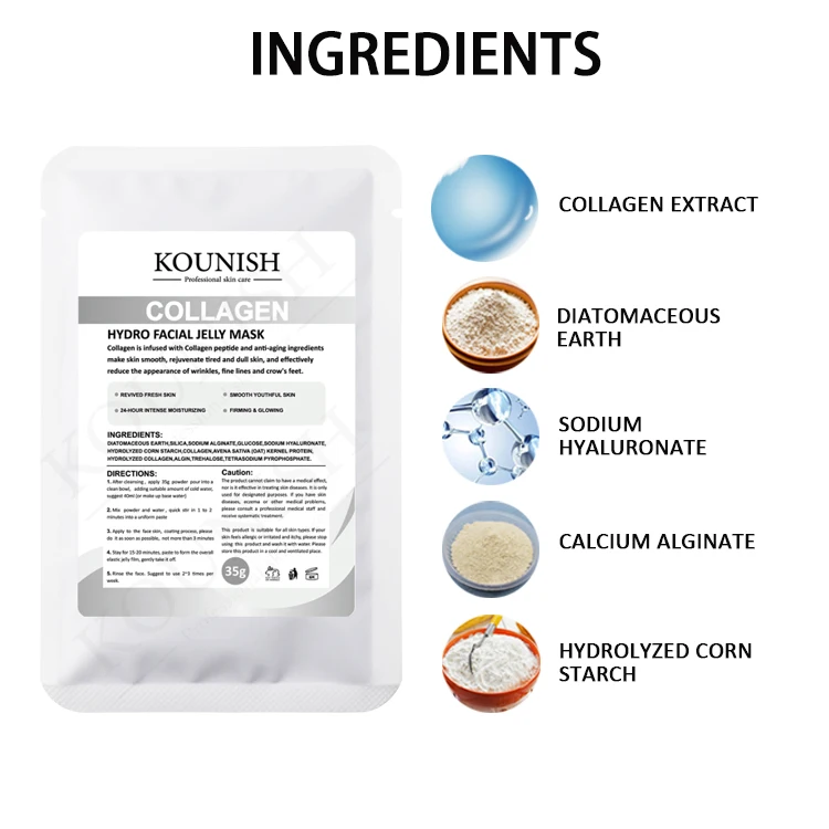 KOUNISH оптовая продажа Сделай Сам спа пилинг корейский коллаген улучшение грубого омоложения желе маска для лица порошок