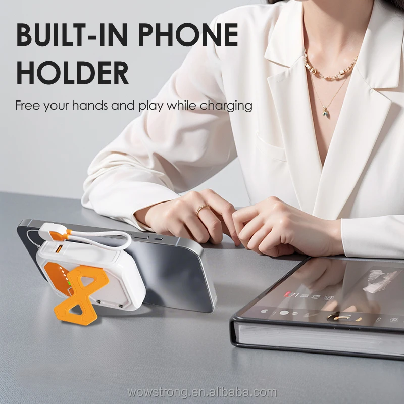 2025 4in1 PB67 fast charging magnetic wireless charger built in cable power bank with wall charger phone holder for phones