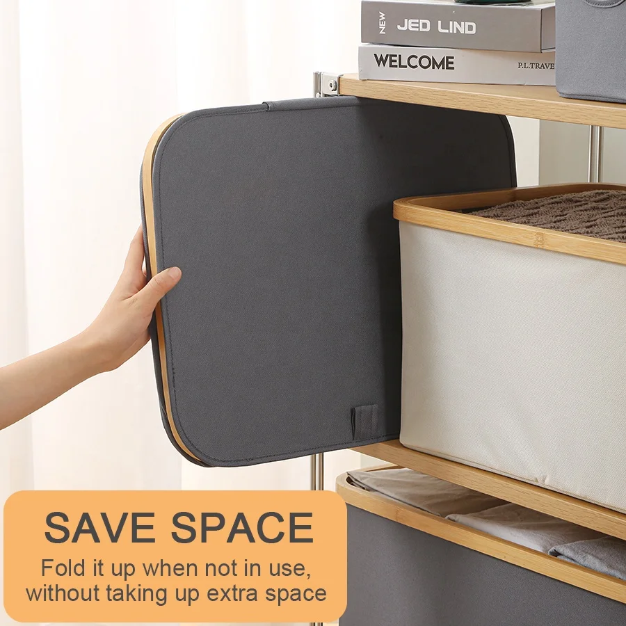 Double Mesh Bag Laundry Basket Two Compartments with Lid Handles Household Sundry Toy Storage Collapsible Laundry Baskets