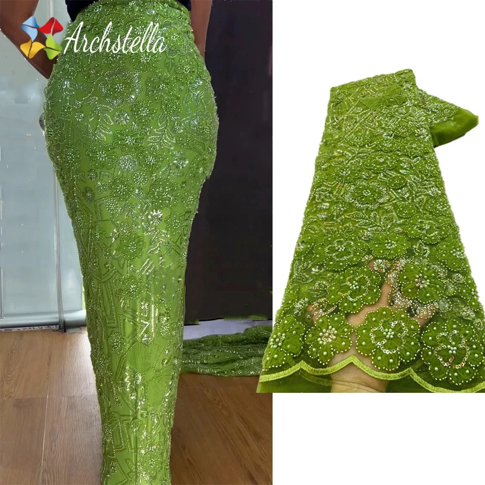 TikTok Hot-Selling 2024 polyester embroidery sequins luxury Beaded lace Fabric for African Wedding Party
