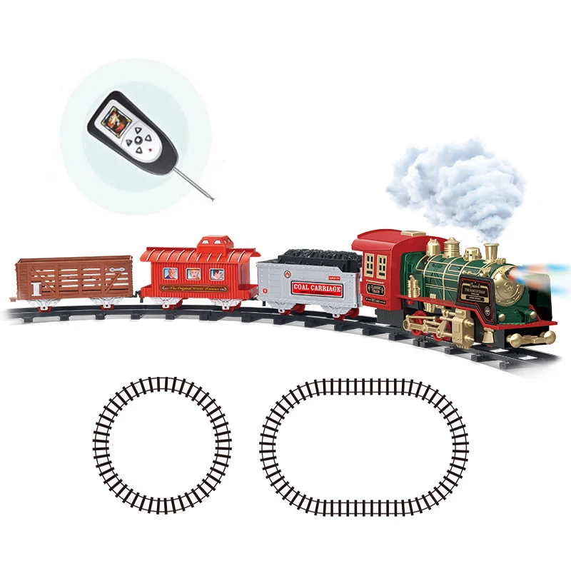 Electric Remote Control Rc Diy Train Railway Tracks Toys for Kids With Mist Spray