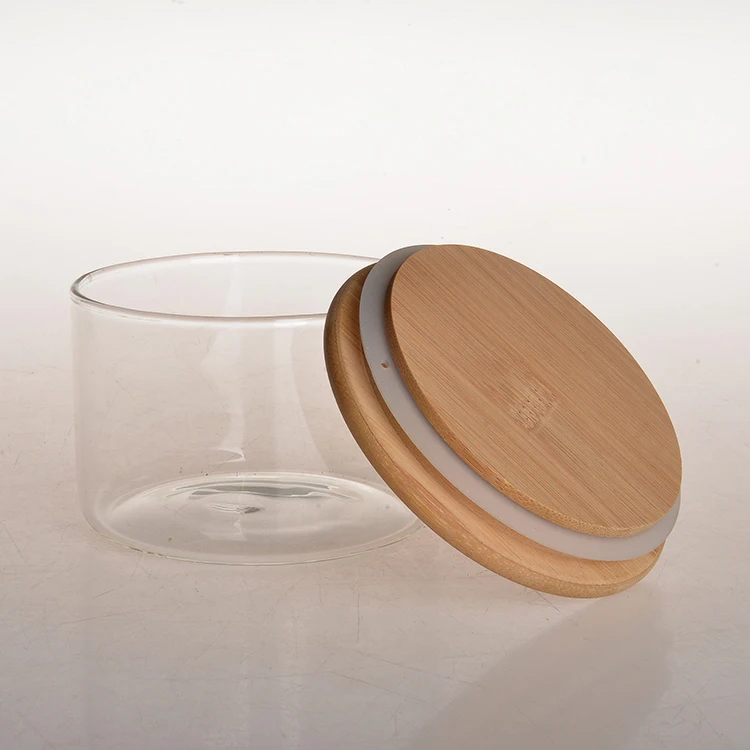 high borosilicate clear custom preserve food containers glass spice storage jar small size glass jar with bamboo lid