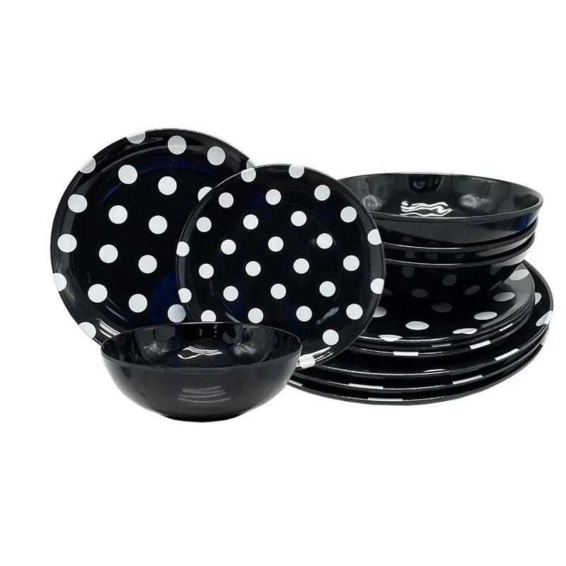 Factory camping tableware set plastic dishes set restaurant dinnerware melamine black dinner set melamine plate
