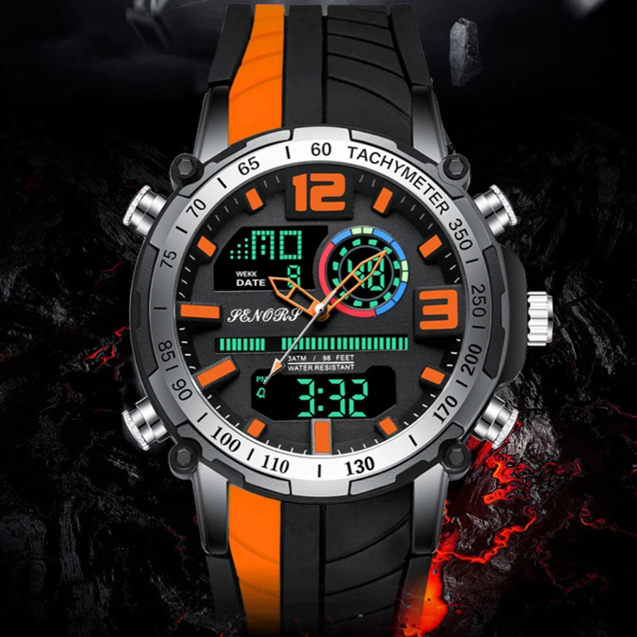 Наружные водонепроницаемые мужские часы с двойным дисплеем, спортивные мужские цифровые часы со светодиодной подсветкой