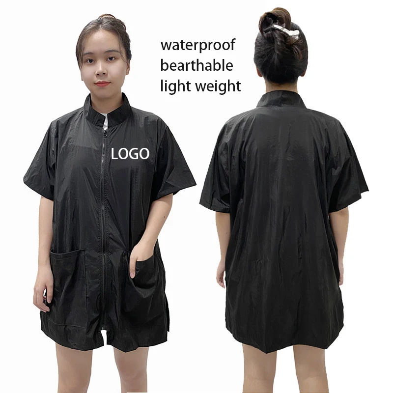 High Quality Barber Pet Shop Black Work Uniform Polyester Apron Waterproof Short Sleeve Grooming Hairdresser Work Clothes Salon