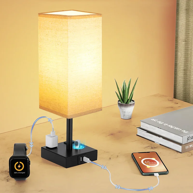 Restaurant Table Light Luxury Hotel Decorative Table Charger Lamp With  USB AC Charging Port