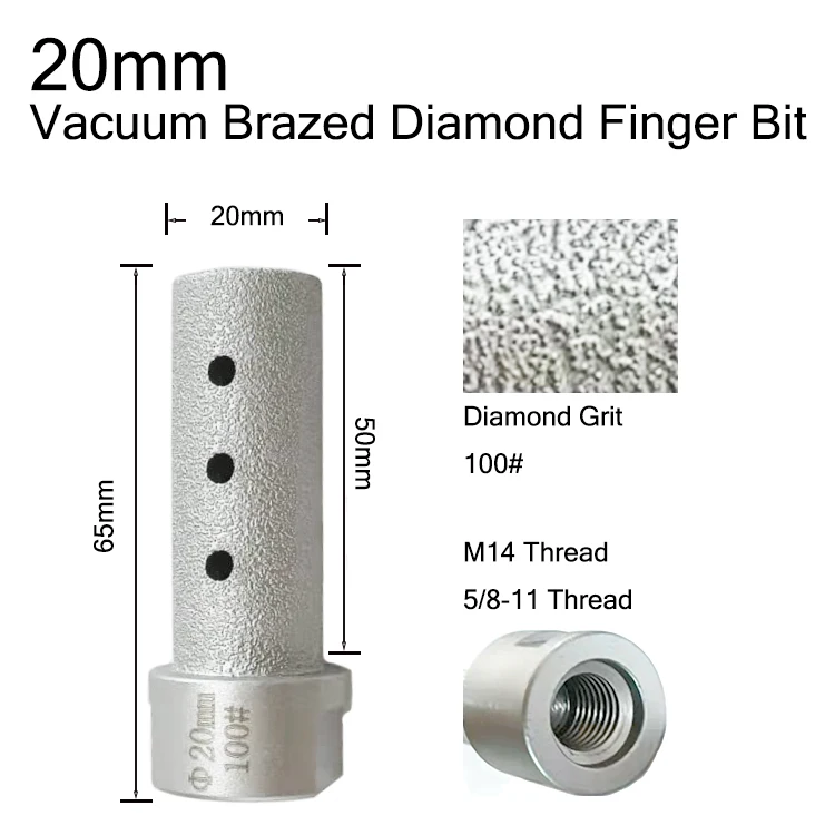 DEYI 20mm M14 thread vacuum brazed diamond finger router bit milling cuter for Enlarging Holes in Tile Porcelain Marble Ceramic