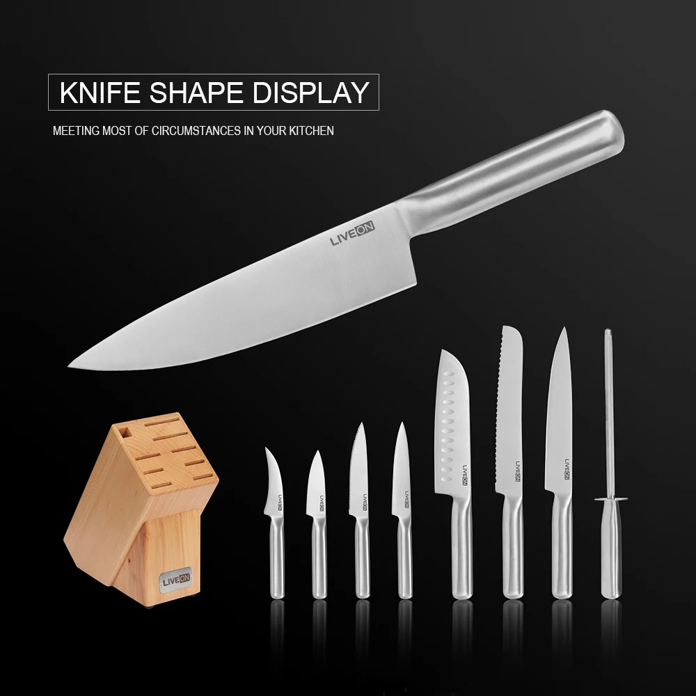 9 pcs Knife Set Kitchen Knife set Block Set Knife with Integrated Hollow Handle