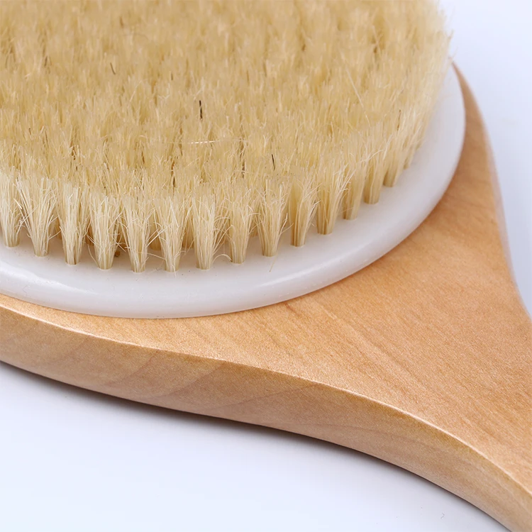 Custom Logo Wooden Body Brush Massage Wooden Balls Natural Boar Bristles Exfoliating Long Handle Body Bath Shower Brushes