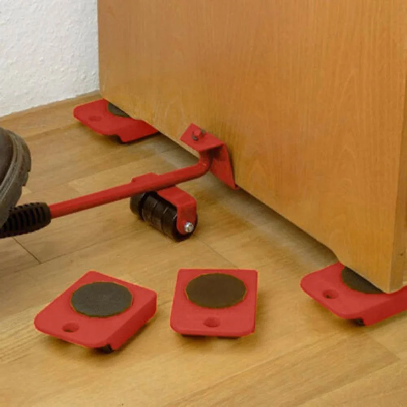 5 pcs Furniture Lifter Sliders Kit  Heavy Stuffs Moving Hand Tools Set Wheel Bar Mover Device
