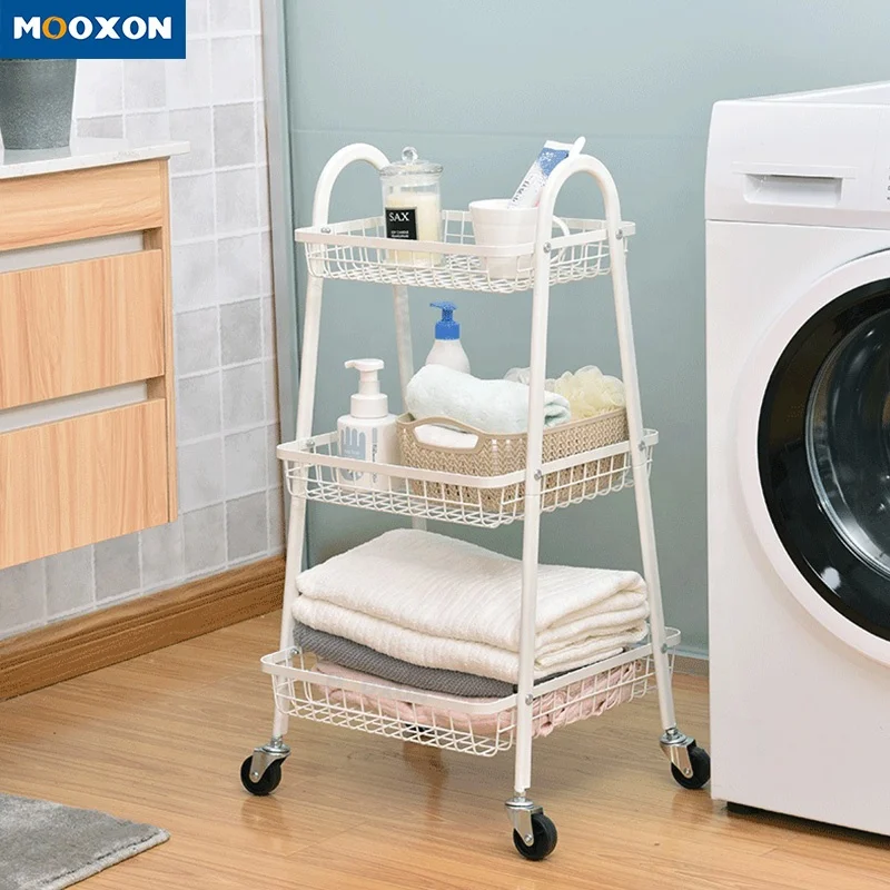 Easy Assem Kitchen 3 Tiers White A-type Office Shelf Cabinet Craft Metal Mesh Storage Rolling Trolley Cart