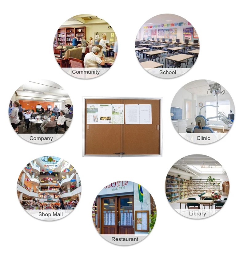  Interior quiet and long-lasting push-pull glass door bulletin board With track with aluminium