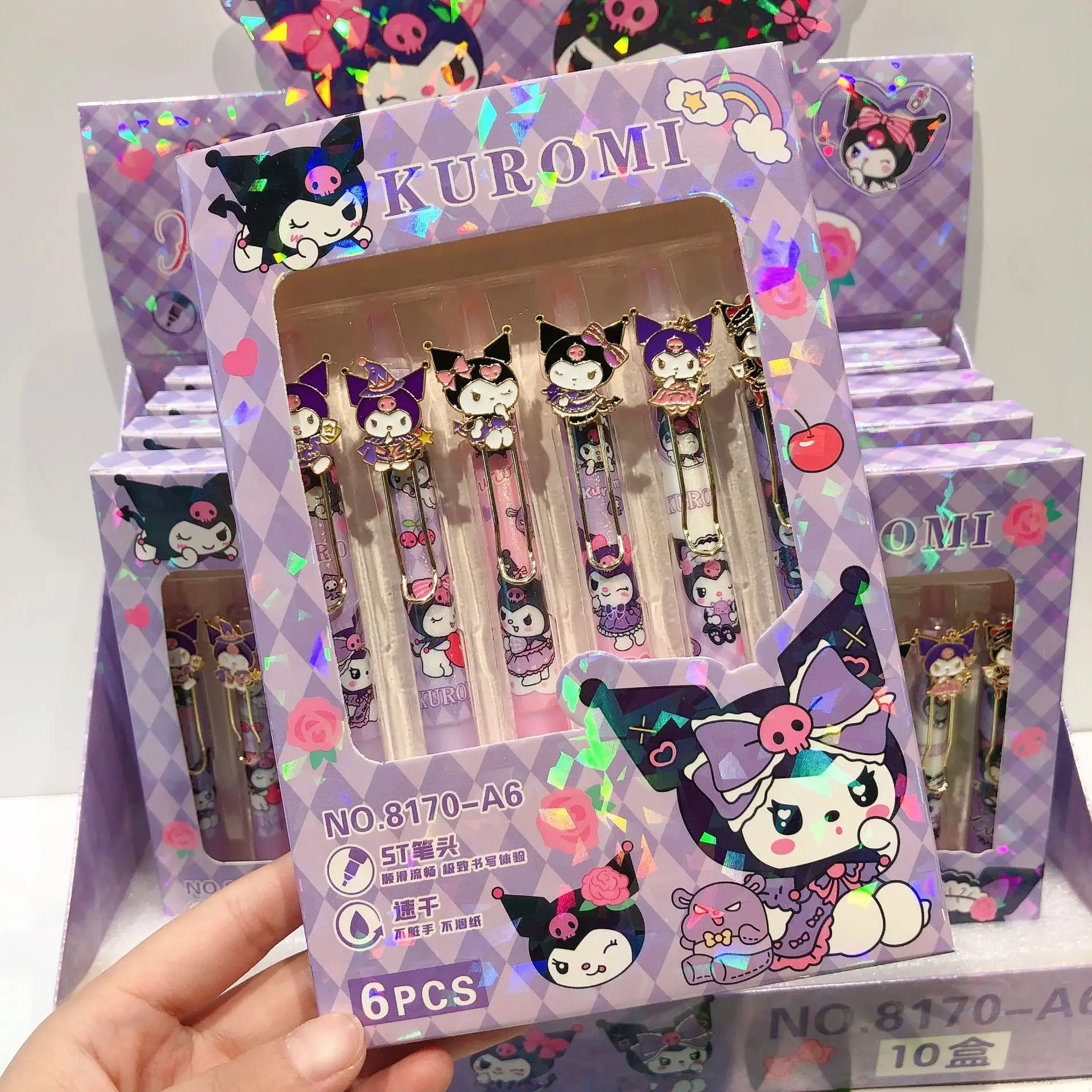 DHF900 Wholesale kinds of cartoon 6 pieces neutral pen kawaii Kuromi signature pen black office Capybara gel pen stationery
