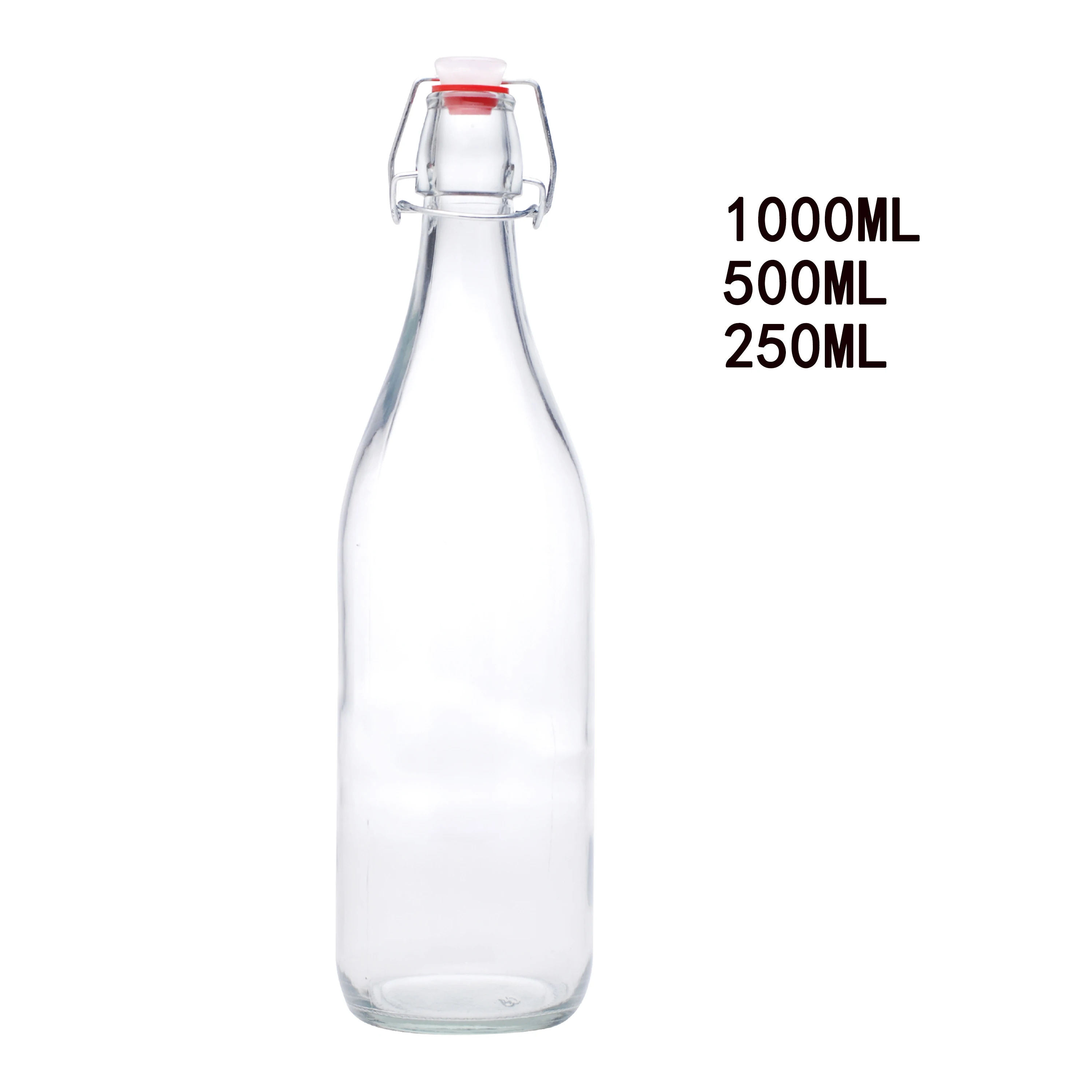 Clear Square 8Oz 16Oz 500Ml 750Ml 1000Ml 1L Swing Top Cap Beverage Milk Glass Grolsch Bottle With Clip Flip Ceramics Lid