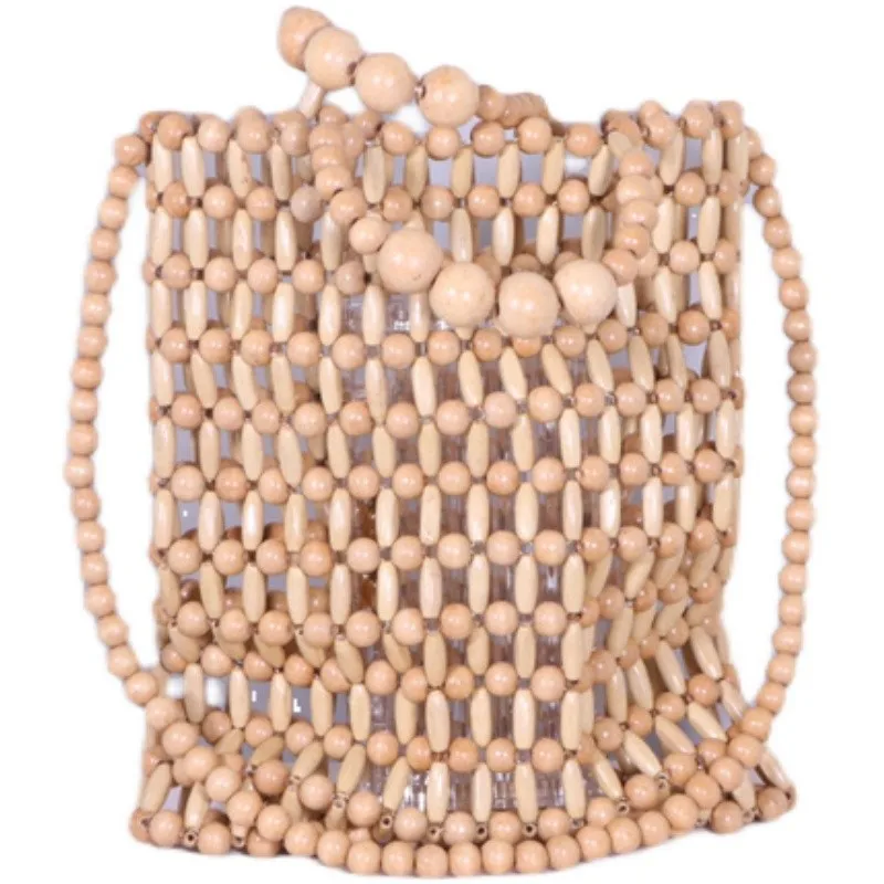 wood bead woven handbag creative DIY wholesale vintage beach bag handmade beaded woven ladies bags