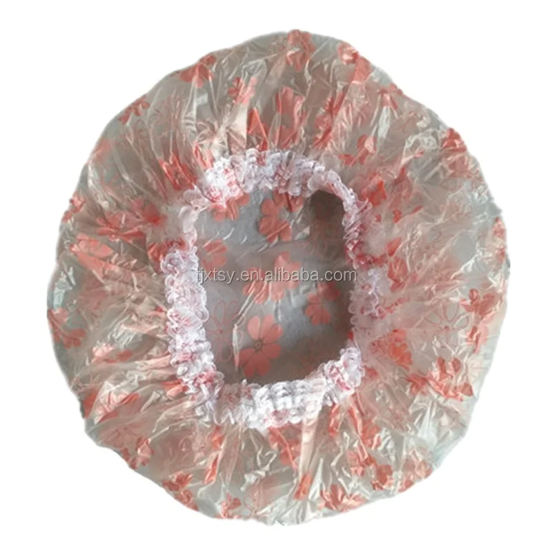 Fashion flower printed EVA foam lace pretty shower caps women Flower printing plastic waterproof large size bath shower cap