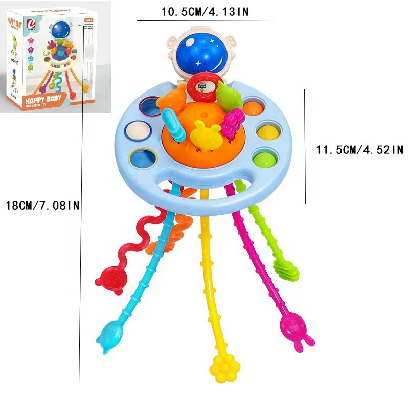 Toddlers Feeling Space Soft Silicone Pull String Multicolor Bell Educational Toy Baby Palm Teething Astronaut Sensory Toys