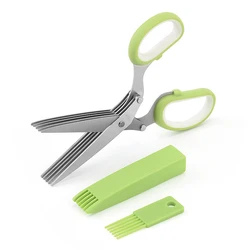 WONDERFUL Hot Sale KItchen Multifunctional Stainless Steel Scissors Scallion Herb Laver Spice Multi-Layers Vegetables Scissors