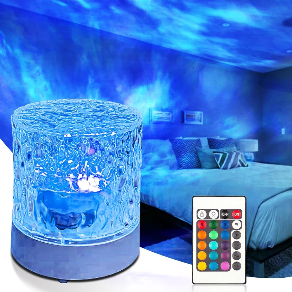 LED Ocean Wave Projector Night Light 16 Color RGB Changing USB Remote Control For Bedroom Home Room Decor Lights Lamp