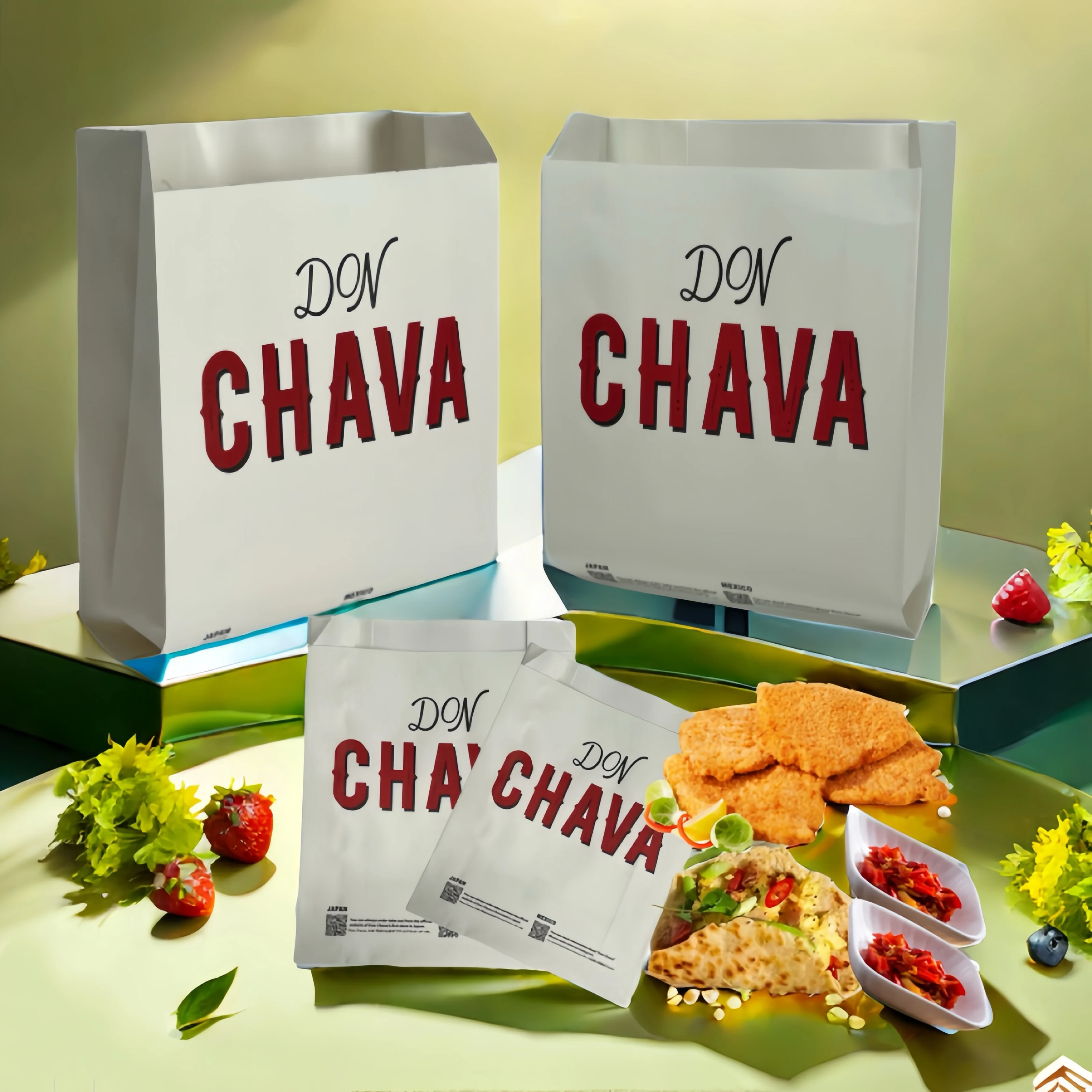 Custom Restaurant Food Package Bag Red Kraft Takeaway Food Packaging Paper Bag Paper Grease Free Fried Snack Bag Reusable Print