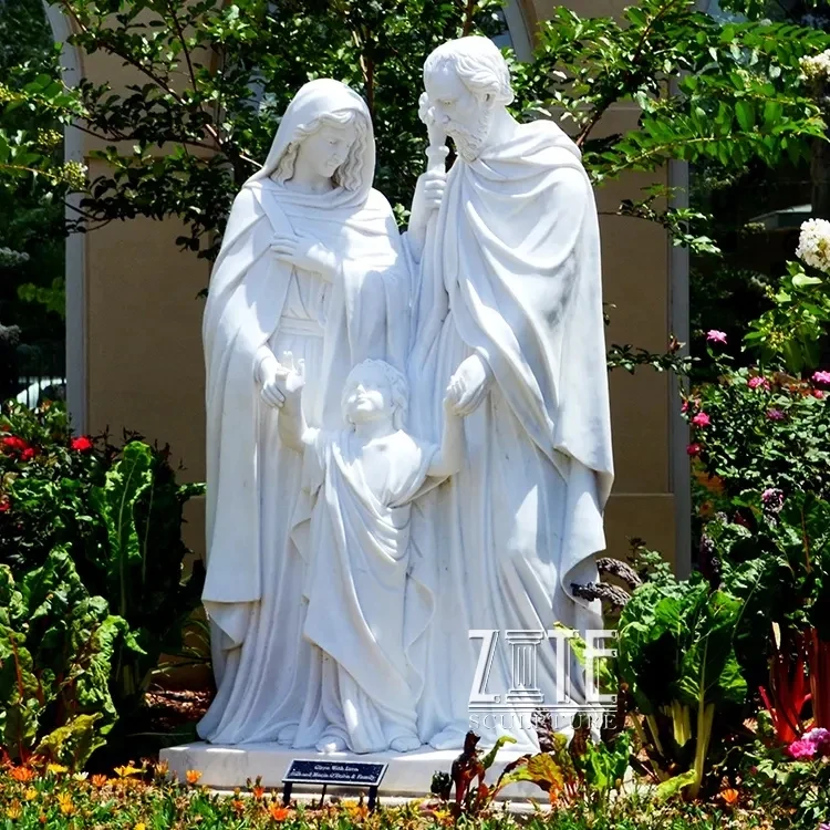 White Stone Sculpture Marble Mary Joseph and Baby Jesus Holy Family Figurines Statue