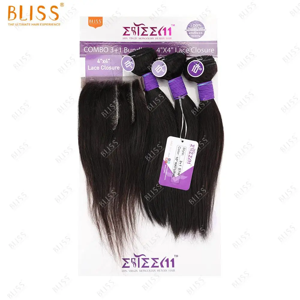 Bliss Esteem Packet Human Hair Brazilian Silky Straight Human Hair Weave Bundles Vendor Packet Hair Bundles With Closure