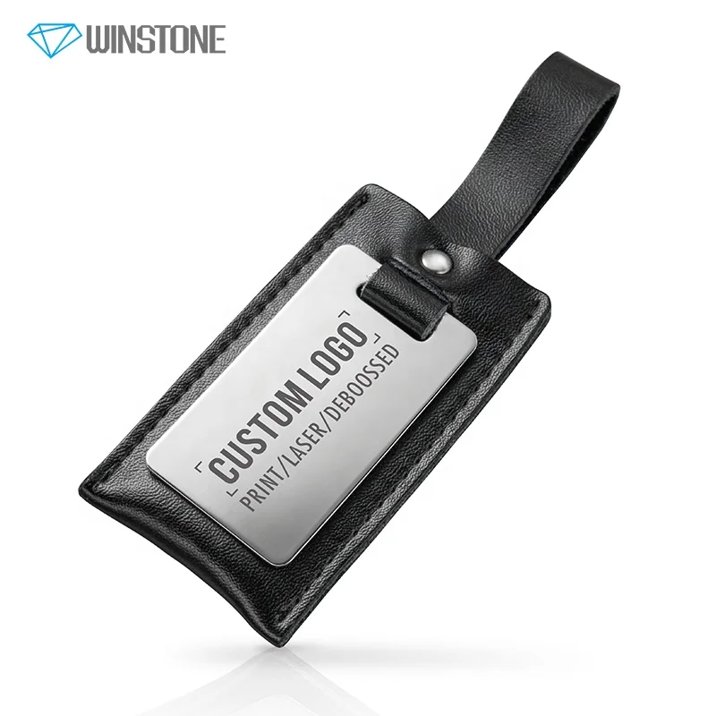 Custom Real Leather Suitcase Tag with Metal Logo Name Tag for VIP