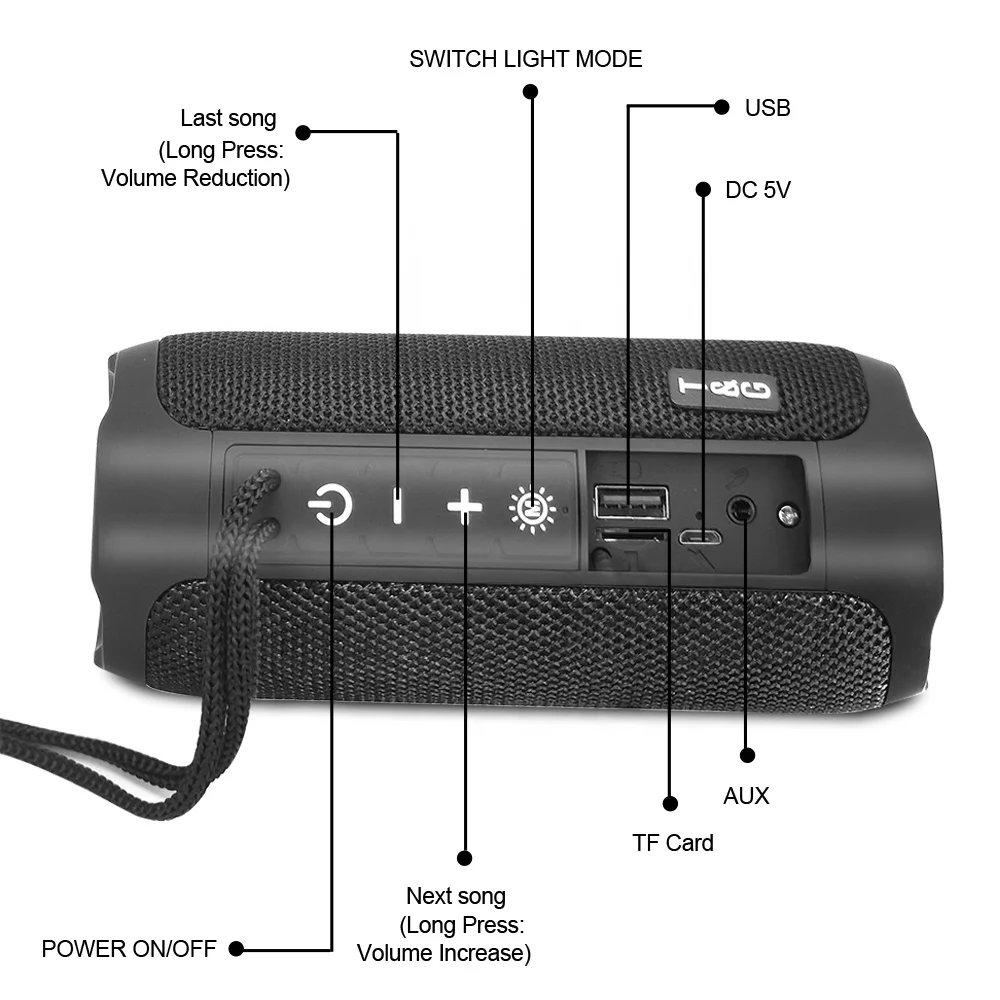 Portable Blue tooth Speaker 1200MAH RGB LED Light Wireless Boombox Waterproof Outdoor Subwoofer Stereo Loudspeaker