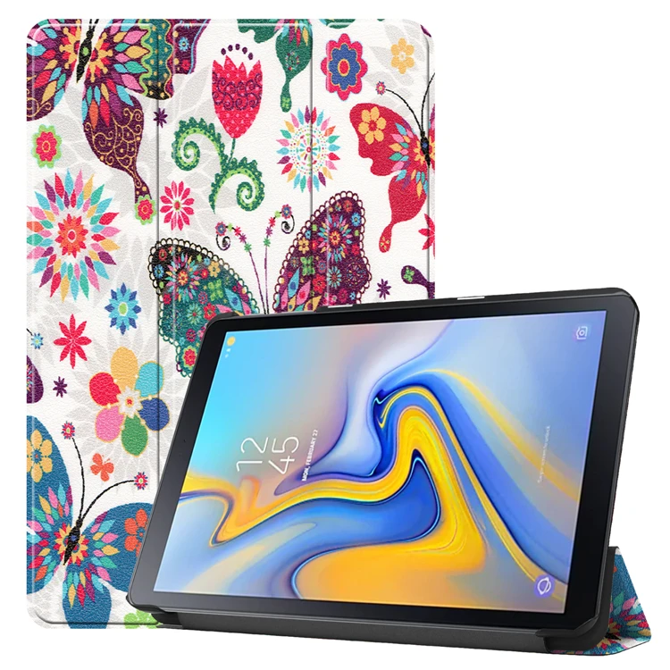 
Amazon hot sale tri-fold color butterfly painting 10 inch leather tablet case for samsung T583 tablet 
