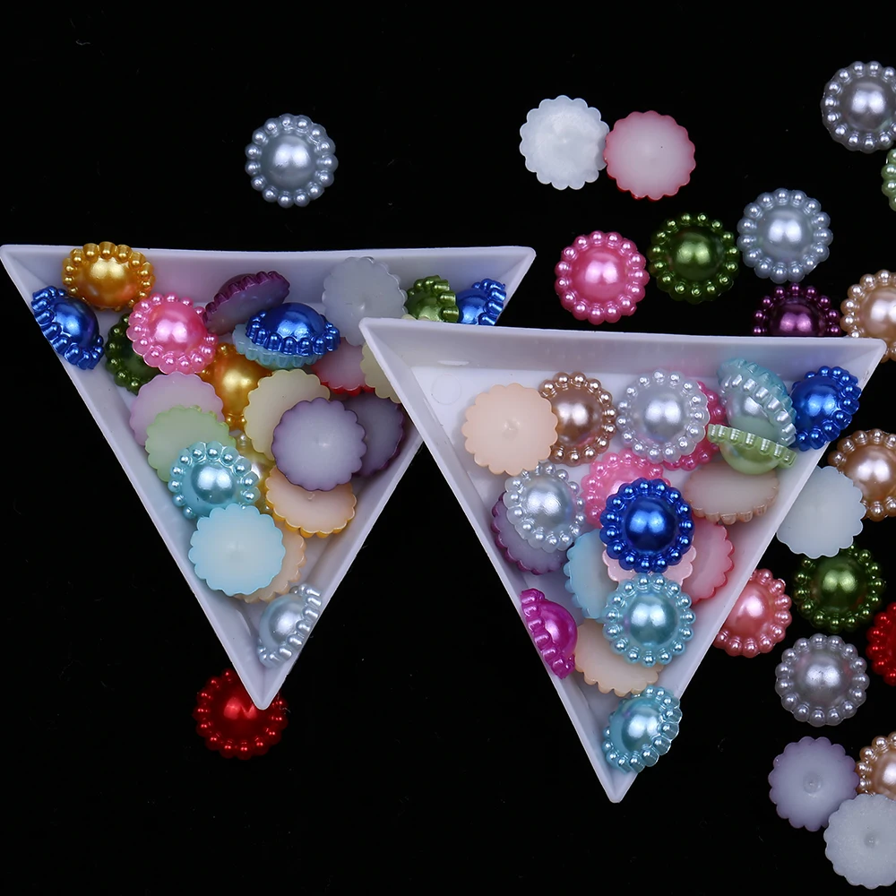 XULIN Accept Customized Mix Color 11mm 9mm Sunflower Shaped ABS Imitation Pearl Flatback Plastic Beads For Crafts