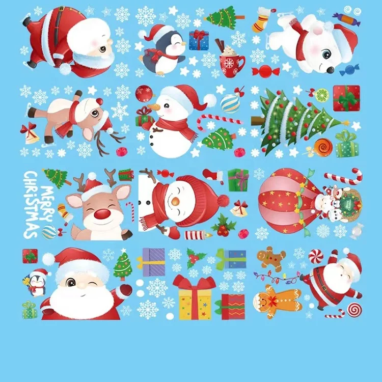 New hot air balloon santa claus elk snowman waterproof christmas tree window stickers