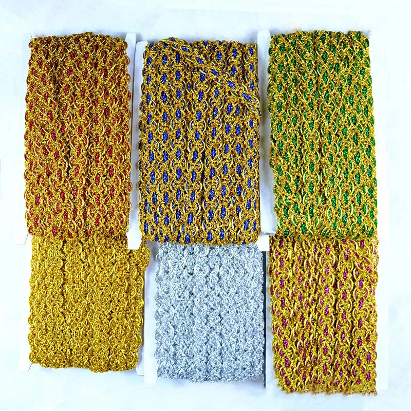 14MM braided metallic lace trimming DIY Christmas costume gold fabric stage dress making sewing textile gimp border cord trims