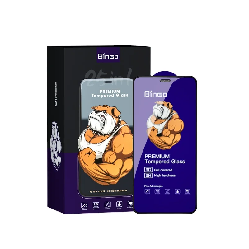 SY Factory price Bingo 9D glass for samsung A40 full glue full cover HD screen protector shatterproof with dust net for iphone