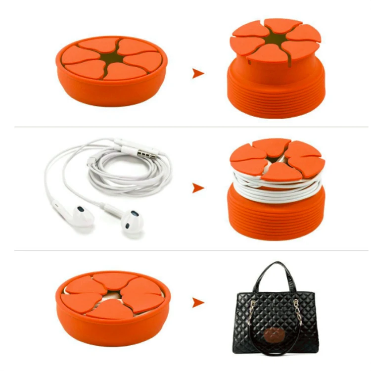 Compact Silicone Cable Organizer Earbud Cord Container Portable Earphone Holder Case with Winder Wrap