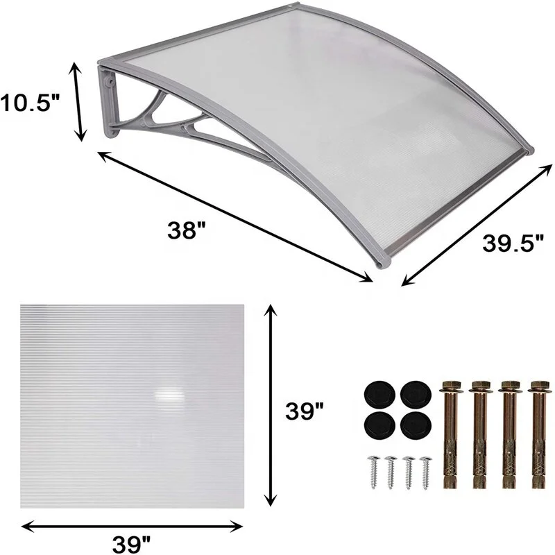 Veranda DIY Window Awning Front Door Canopy Durable Polycarbonate Sheet Strong Supporting   Arms Door Awning