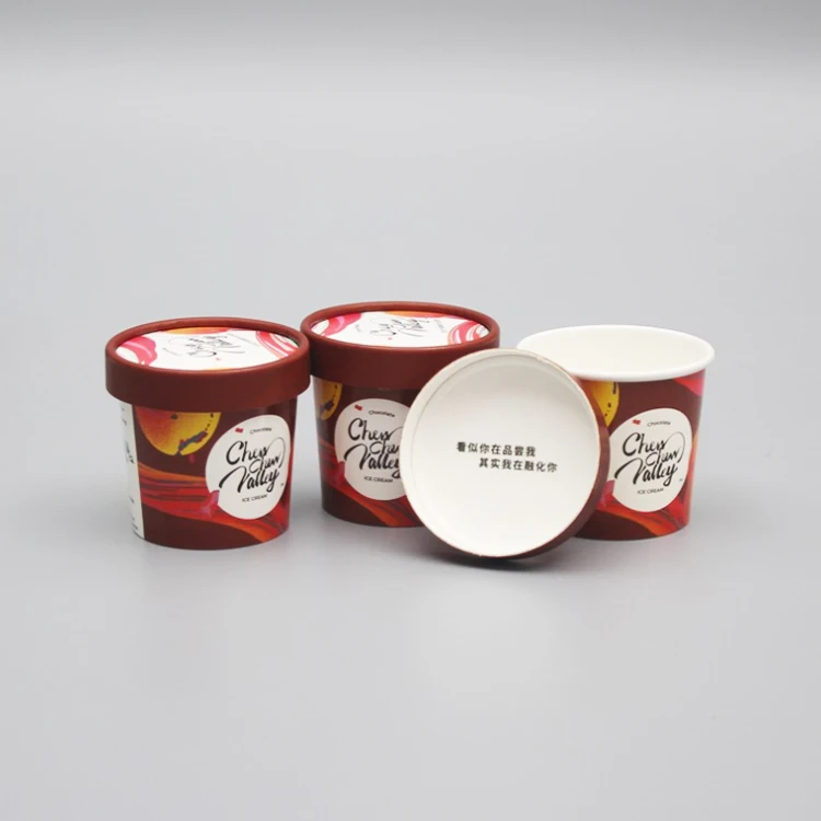 Low Moq Disposable Eisbecher Box Biodegradable 4oz Ice Cream Yogurt Paper Cup with Lid and