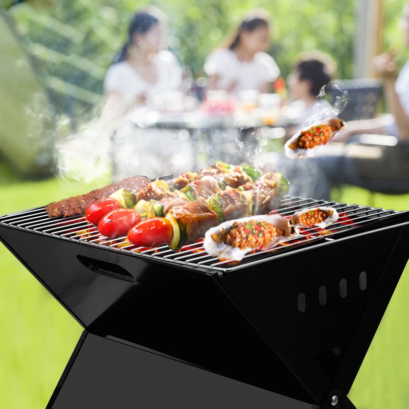 Charcoal Grill Outdoor Small Non-Stick Barbecue Wire X-Shaped Barbecue Accessories BBQ Grill Portable Foldable Barbecue Grill