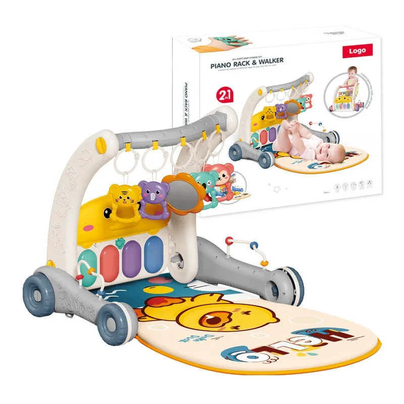 Zhorya Infant Multifunction Activity Fitness Stand Toddler Rack Play Gym Pedal Piano Mats 2 in 1 Baby Walker