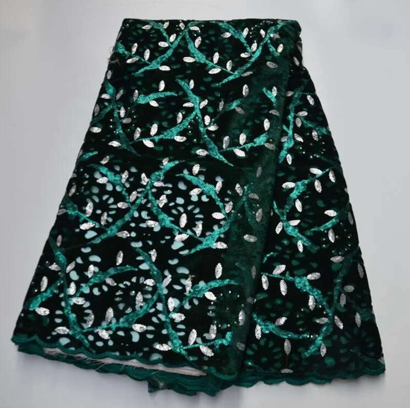 AG6798  african embroidery blue flower wedding net velvet sequin lace fabric with velvet and sequences