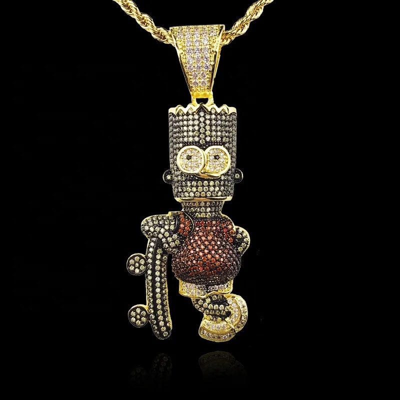 
Cartoon Characters Simpson Pendant Color Zircon Necklace Copper Plated Jewellery 