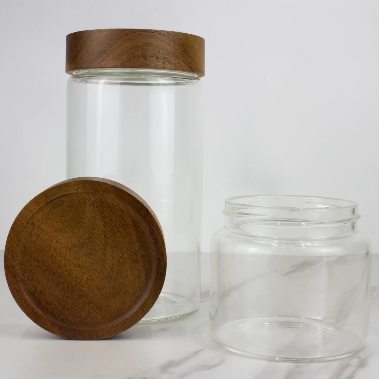 Kitchen Use 500ml 14oz Stackable Sealed Kitchen Canisters Clear Glass Food Glass Jar With Bamboo Lid