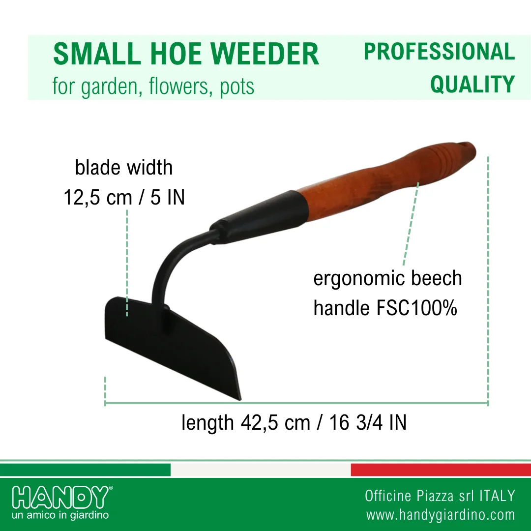 High quality Italian garden tools hand hoe weeder in carbon steel and certified wood for gardening