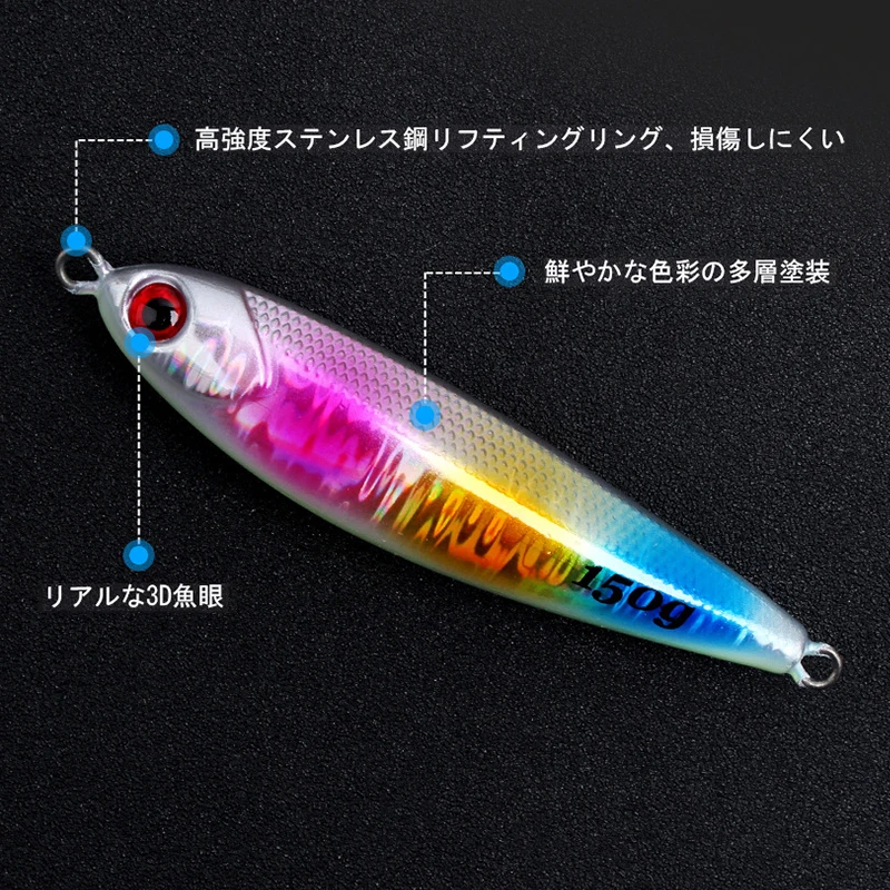 60g/80g/100g/120g/150g/200g/250g luminous effect long Casting fishing Metal Jig lure slow jigging tuna GT fishing lure