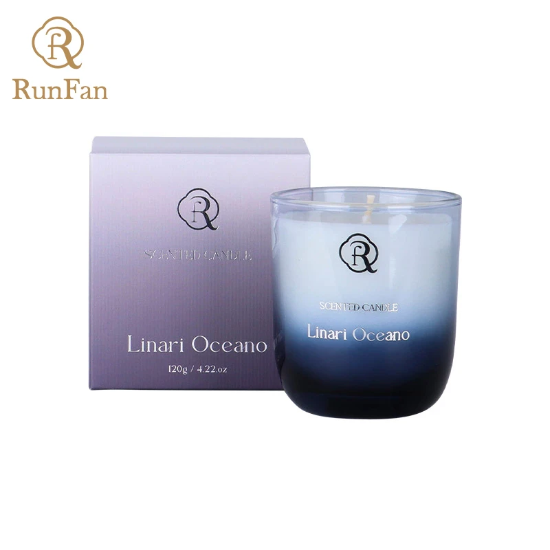 New Design Luxury Gradient Glass Jar Soy Wax Scented Candle With Folding Box