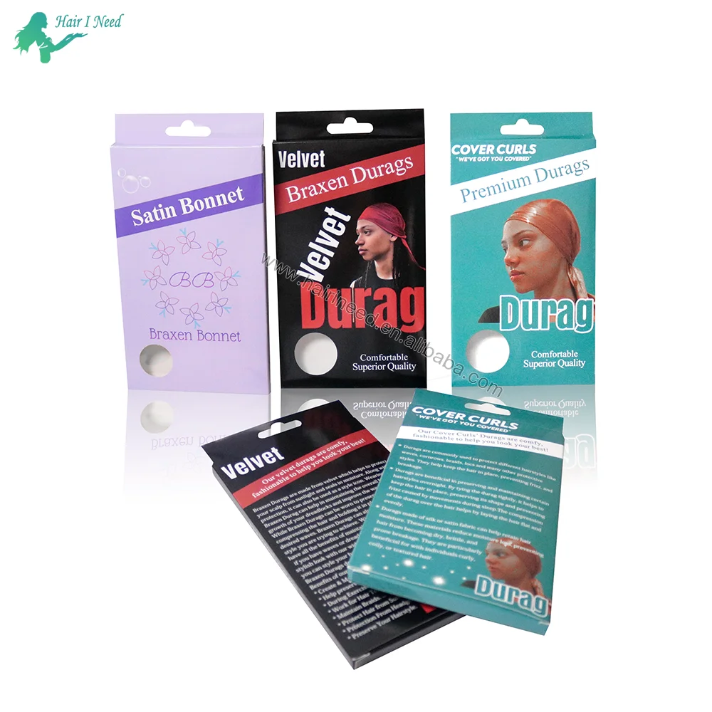 Customized Logo Size Hair Accessories Packaging Folding Paper Box Luxury Paper Satin Hair Durags Scarf Bonnet Packaging Boxes