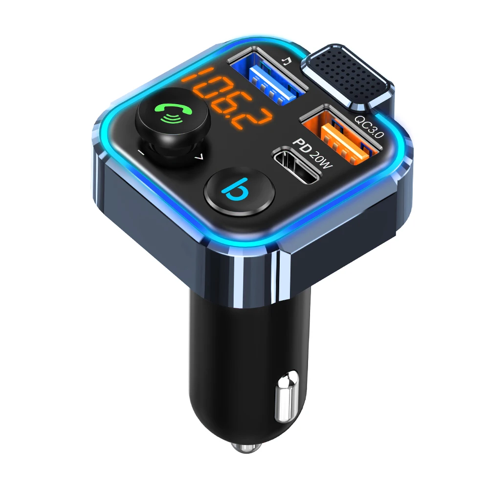 
Car Hands-free Wireless Blue tooth 5.0 FM Transmitter MP3 Charger Blue-tooth LED Display Dual USB Car Fast Charger With QC3.0 