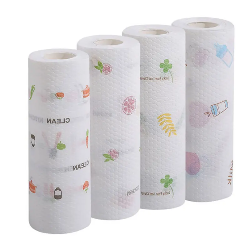 Customized Printed Magic Wiping Cloth Non Woven Spunlace Disposable Perforated Roll Cleaning Wipers