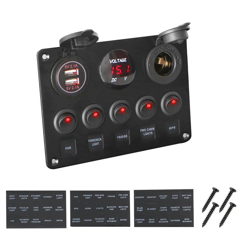 Red Car Marine Boat Rocker Switch Panel Digital Voltmeter Dual USB Port 12V Outlet for BMW E46 for Audi A4Interior Parts